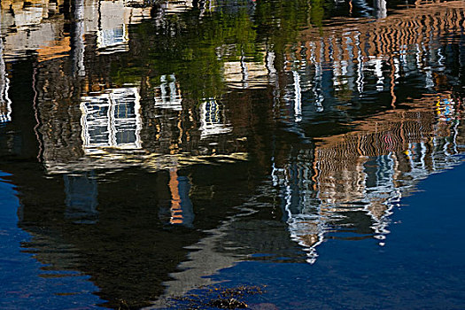 抽象,反射,家,水上,石头港,马萨诸塞