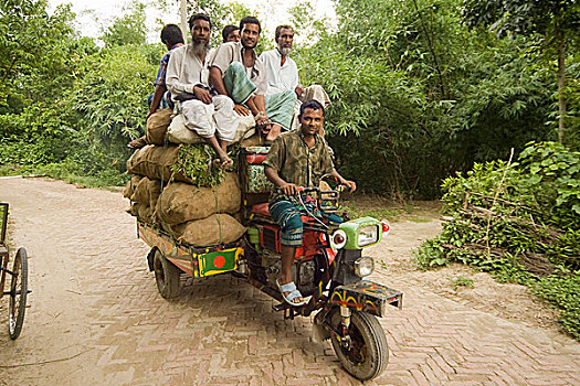 农民,骑,交通工具,乡村,孟加拉,六月,2007年