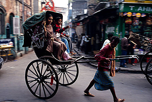 老人,乘客,人力车,公园,街道,加尔各答,城市,印度,人,30-50岁,卢比,工作