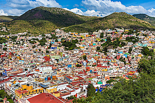 景色,俯视,瓜纳华托,城市,彩色,房子,山,围绕,瓜纳华托州,墨西哥