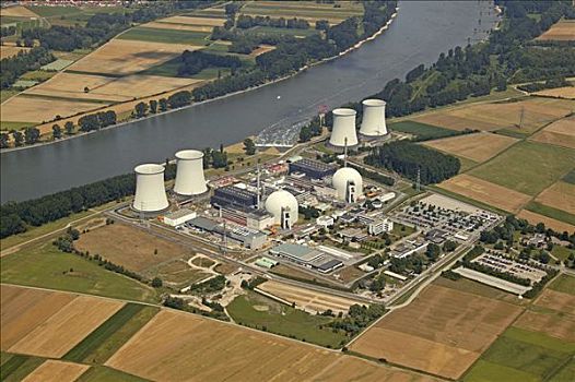 核电站,航拍,黑森州,德国,欧洲