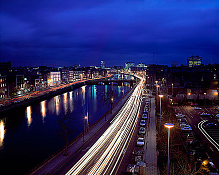 利菲河,夜景,都柏林,爱尔兰