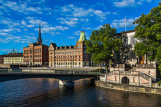 桥,河,老,国家,档案馆,建筑,骑士岛,斯德哥尔摩,瑞典