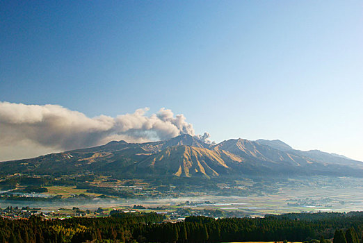 火山,烟,熊本,日本