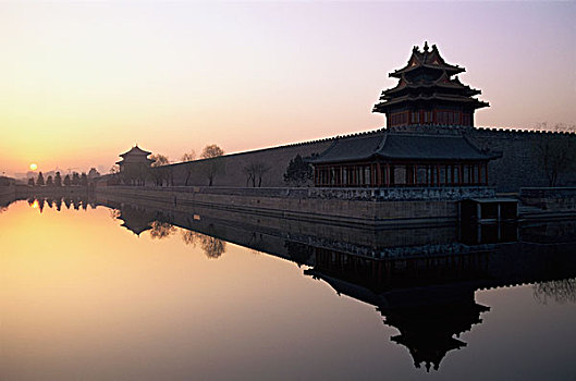 中国,北京,日出,上方,墙壁,故宫