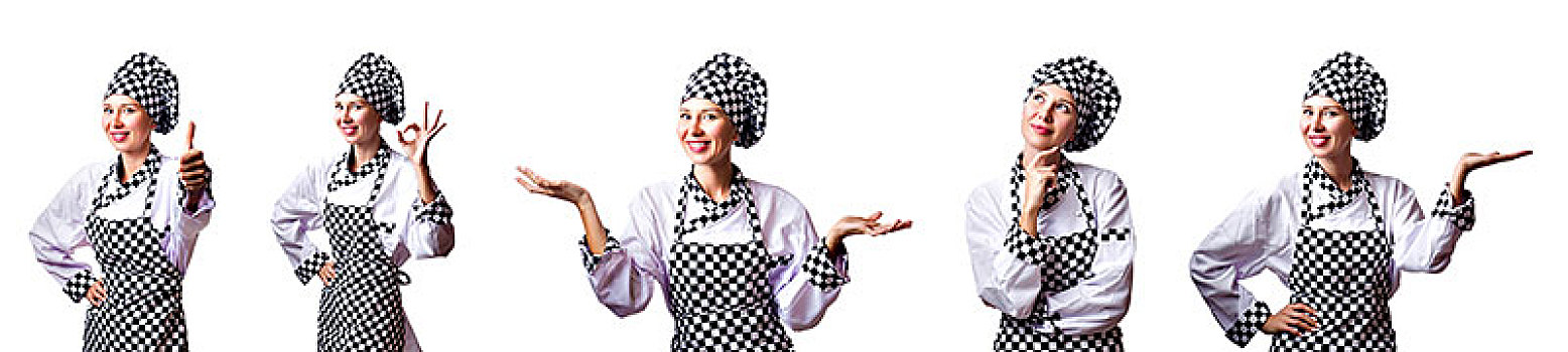女人,厨师,抽象拼贴画,白色背景