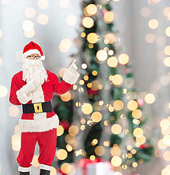 圣诞节,休假,手势,人,概念,男人,服饰,圣诞老人,指向,手指,上方,树,背景