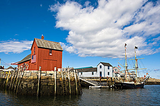 红色,存储,小屋,石头港,小,渔村,马萨诸塞,新英格兰,美国