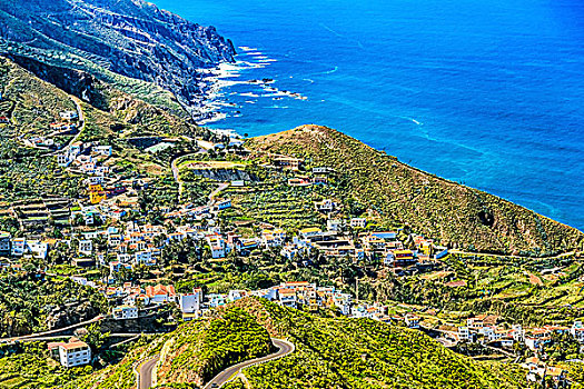 青山,山谷,风景,靠近,海洋