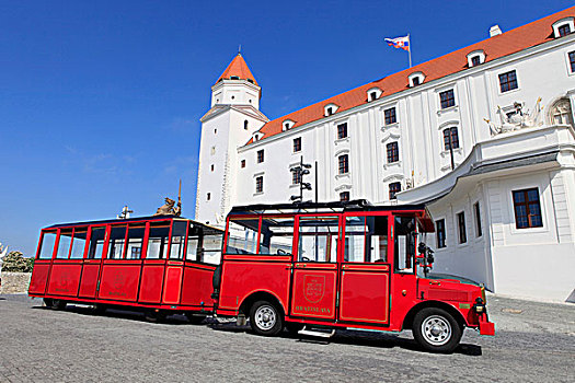 老爷车,拖车,观光,旅游,正面,布拉迪斯拉瓦,城堡,斯洛伐克,共和国,欧洲