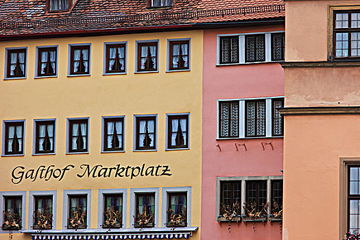 彩色,建筑,市场,罗腾堡,巴伐利亚,德国