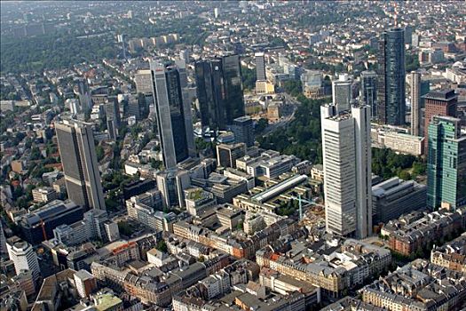 德国,法兰克福,镇中心,俯视,重要,摩天大楼,左边,正面,背影,中心,右边