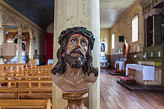 智利,奇洛埃岛,罗萨里奥,教堂,室内,半身像,耶稣