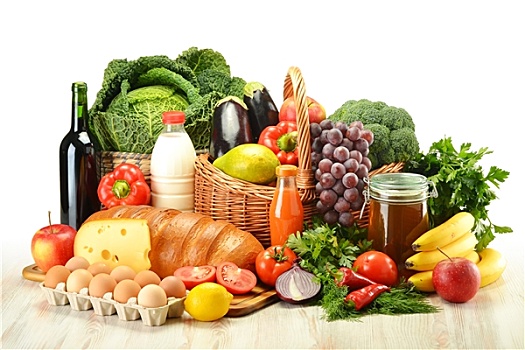 食品杂货,柳条篮,果蔬,隔绝,白色背景