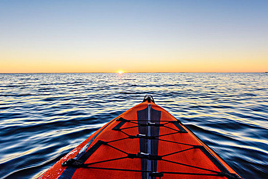 皮筏艇,海洋,日落