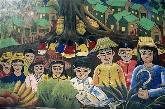 泰国,曼谷,壁画,乡村生活