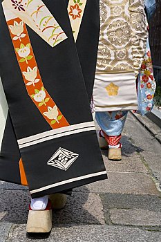 鸾舞伎,女人,穿,和服,高,木鞋,京都,日本