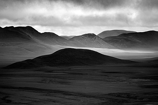 荒芜,山地,风景,亮光,单色调,高地,冰岛,欧洲