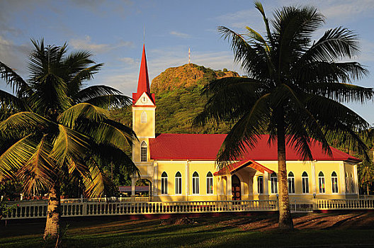 教堂,赖阿特阿岛,社会群岛,法属玻利尼西亚,南太平洋