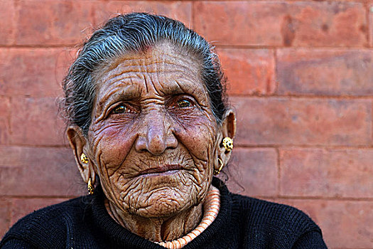 老,尼泊尔人,女人,脸,耳,饰品,头像,靠近,尼泊尔,亚洲