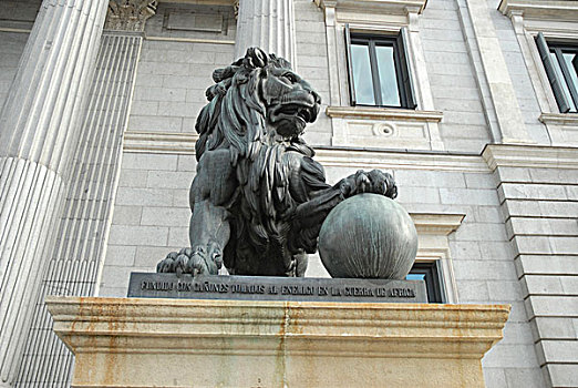 狮子,正面,国会,建筑,国会大厦,马德里,西班牙,欧洲
