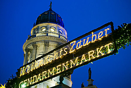 德国,柏林,御林广场,圣诞市场,标识,黃昏