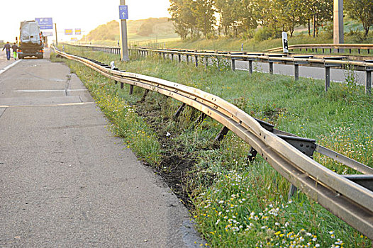护栏,损坏,意外,高速公路,斯图加特,巴登符腾堡,德国,欧洲