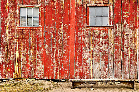红色,老,谷仓,窗户,孤单,长椅