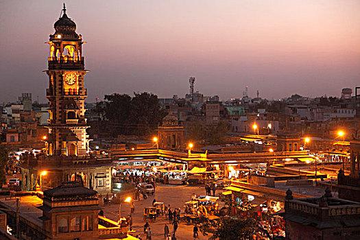 印度,拉贾斯坦邦,市场,钟楼