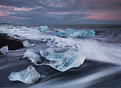 冰,大块,海滩,靠近,冰河河道,泻湖,东方,冰岛