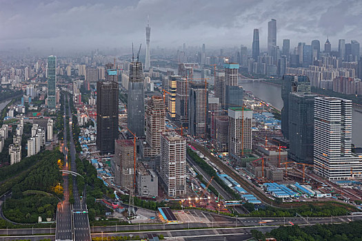 中国广东广州,航拍建设中的琶洲电商总部区