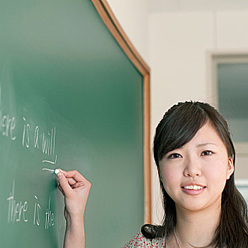 女性,大学生,文字,黑板