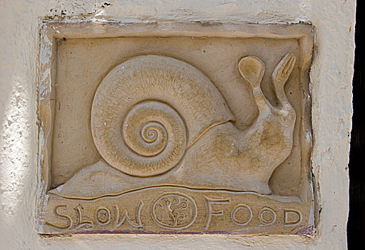 希腊,锡拉岛,瓷砖,粉饰灰泥,图像,蜗牛,标题,慢食主义