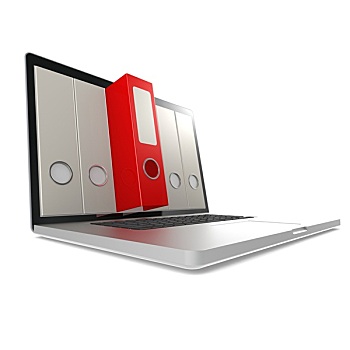笔记本电脑,红色,文件夹