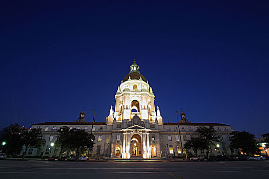 夜晚,帕萨迪纳,市政厅,洛杉矶,加利福尼亚,九月