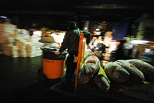 筑地,鱼市,一个,最大,批发,鱼肉,海鲜,市场,世界,东京,日本,二月,2008年