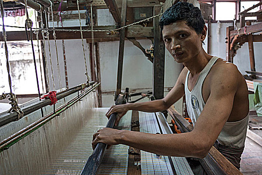 男人,工作,织布机,阿马拉布拉,曼德勒,缅甸,亚洲