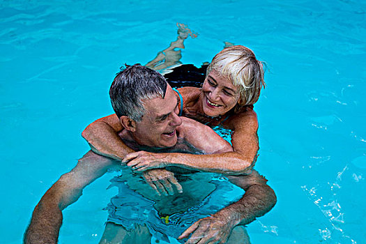 高兴,老年,夫妻,游泳池,微笑,享受