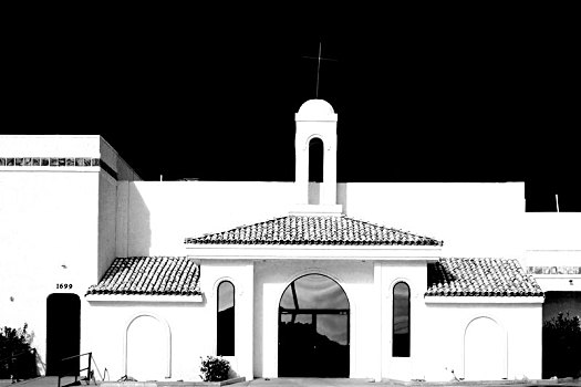 教堂,西班牙风格,正面,白色,墙壁,简单,建筑,对比,暗色