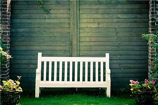 白色,木质,园凳,英式花园,复古,彩色