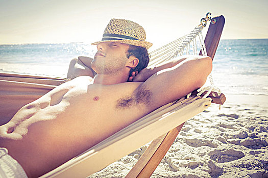 英俊,男人,休息,吊床,海滩