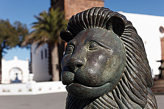黄铜,狮子,雕塑,特盖斯,兰索罗特岛,加纳利群岛,西班牙,欧洲