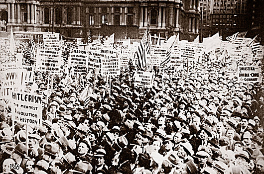 示威,希特勒,正面,市政厅,费城,美国,早,20世纪30年代,艺术家,未知