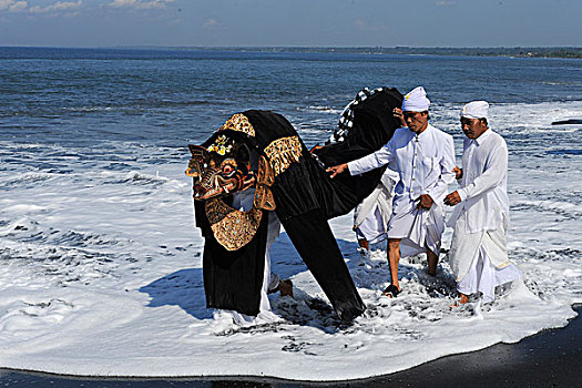 印度尼西亚,巴厘岛,典礼,队列,龙,伞,海滩,寺庙