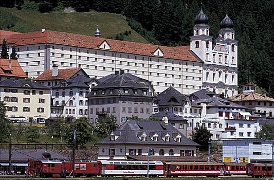 寺院,铁路,格劳宾登州,瑞士,欧洲