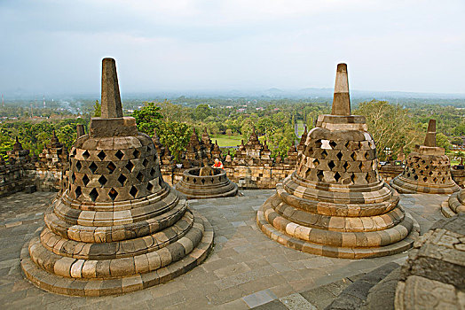 佛塔,佛教寺庙,复杂,浮罗佛屠,日惹,爪哇,印度尼西亚,亚洲