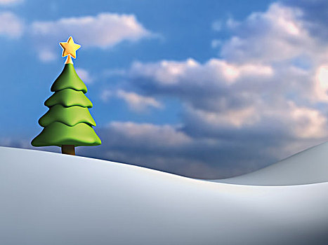 插画,圣诞树,多云,蓝天