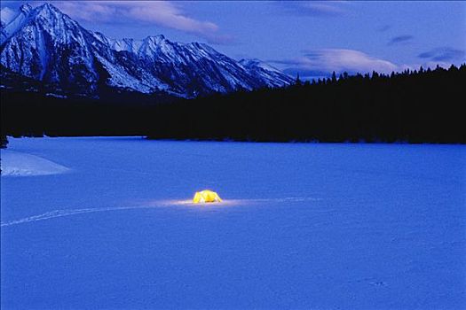 夜晚,冬天,露营,卡纳纳斯基斯县,艾伯塔省,加拿大