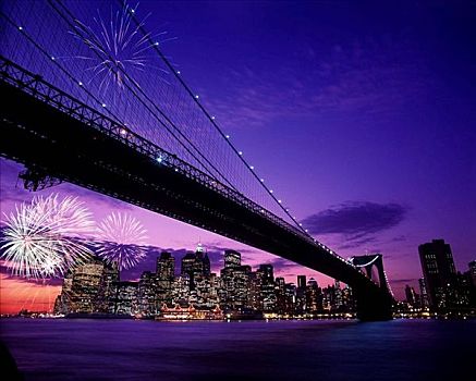 布鲁克林大桥,市区,天际线,曼哈顿,纽约,美国