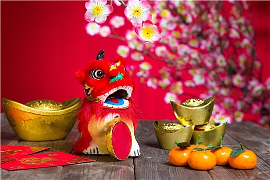 春节,装饰,李子,花,金条,象征,幸运